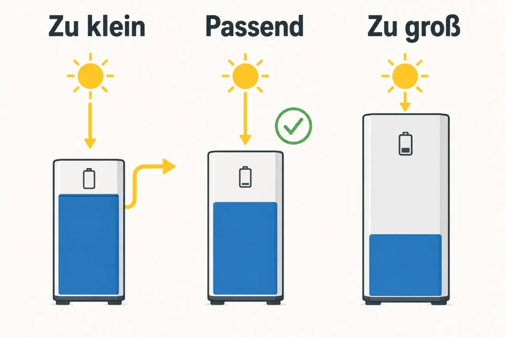 Vergleich von zu kleinem, passendem und zu großem Batteriespeicher