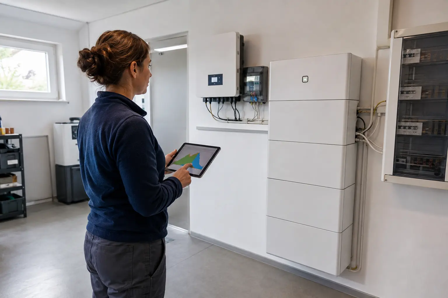 Fachplanerin dimensioniert einen Batteriespeicher passend zur Photovoltaikanlage